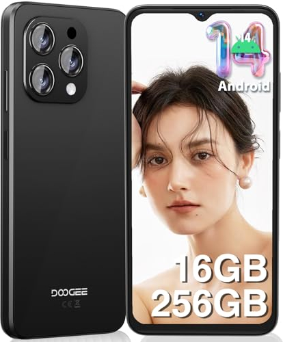 DOOGEE N55 Pro(16GB+256GB) Android 14 Smartphone Ohne Vertrag 6.56 HD+ 90Hz Handy günstig,5180mAh 13MP+8MP Kamera Octa Core Dual SIM 4G Simlockfreie Handys Gesichtserkennung/OTG/GPS/Widevine L1 2024