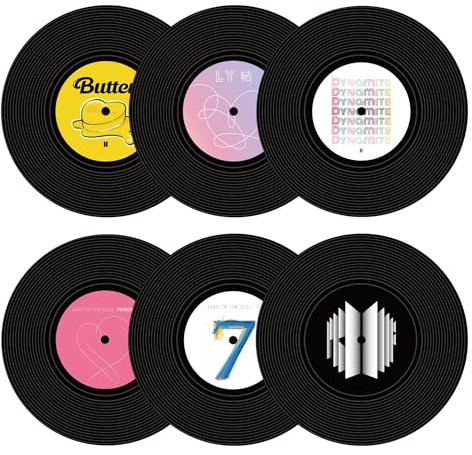 BTS Albumcover-Untersetzer für Getränke, Zuhause, Tisch, Wanddekoration, Geburtstag, Einweihungsgeschenk für Mädchen und Jungen, 6 Stück