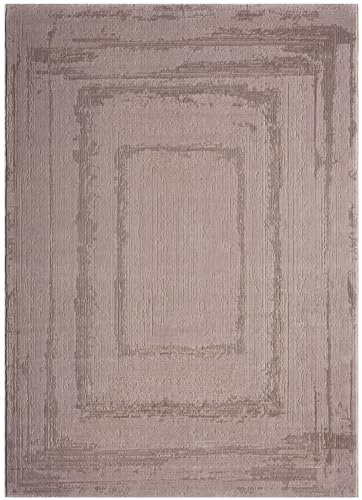 VIMODA Teppich Wohnzimmer Schlafzimmer Modern Hoch&Tief Bordüre Qualitativ 3D Effekt,Maße:80x150 cm;Farbe:Taupe