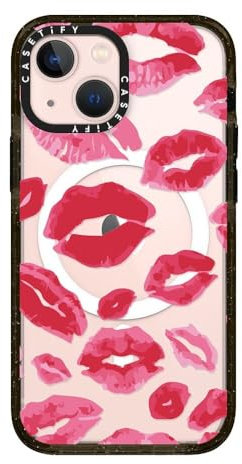 CASETiFY Impact iPhone 13 Mini Case [4X Military Grade Drop Tested / 8.2ft Drop Protection/Compatible with Magsafe] - Lipstick Kisses - Glossy Black