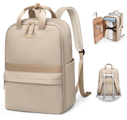 GOLF QUALITY Rucksack Damen Groß Rucksack Herren Groß Schulrucksack viele Fächer mit 17.3 Zoll Laptopfach Unisex Reiserucksack Wasserdicht, Lässiger Backpack Freizeit Uni Arbeit Wandern,Aprikose