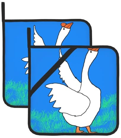 YYHHAOFA Weiße Gans breitet seine Flügel Muster Qualität quadratisch isoliert Topf Set mit 2 Haltern hitzebeständige Küchenmatten 20,3 x 20,3 cm