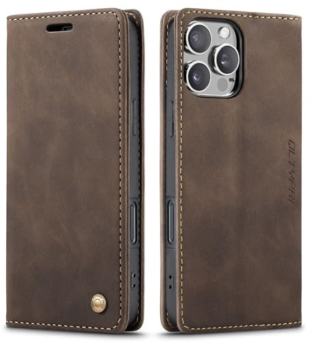 QLTYPRI Case for iPhone 16 Pro Max 6.9 inch, Vintage PU Leather Wallet Case Card Slot Kickstand Magnetic Closure Shockproof Flip Folio Book Case Cover for iPhone 16 Pro Max - Coffee Brown