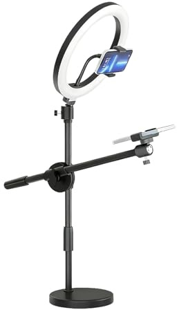 Phone Holder with LED Ring Light, Ring Light Above | Selfie Ring Light with Stand, Tripod Mount for Aerial Camera for Live Streaming, Teaching