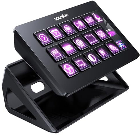 SOOMFON Stream Controller Deck mit 15 anpassbaren LCD Makrotasten, auslösen von Aktion in Apps & Software wie OBS, Twitch, Streamlabs, Discord, Mac & Windos, für Live-Streaming, Aktienhandel & Editing