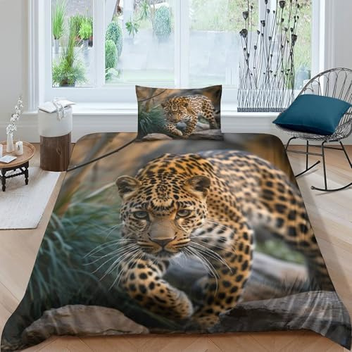 GAOYUCHUN Leopard Bettbezug Bettwäsche-Sets Kinderbettwäsche Reißverschluss Mit Kissenbezügen Betten Set Für Jungen Und Mädchen, Kinder Single（1Tier5x200cm）