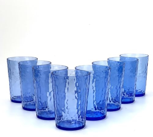 Yanglonghui Vasos de plástico de 15 onzas (juego de 8), tazas de plástico reutilizables, acrílico sin BPA, resistentes a los golpes, interior texturizado, aptos para lavavajillas (azul, 15 onzas)