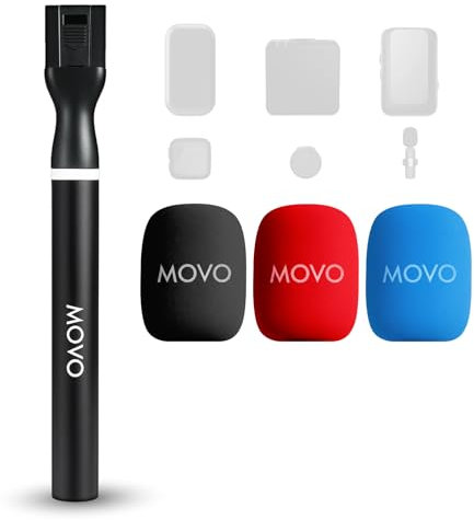 Movo WMX-HM2 Wireless Microphone Handle for DJI Mic, Rode GO II – Handheld Interview Grip with Mic Holder, Adapter & 3 Windscreens – for YouTube, TikTok, Journalism, Content Creation