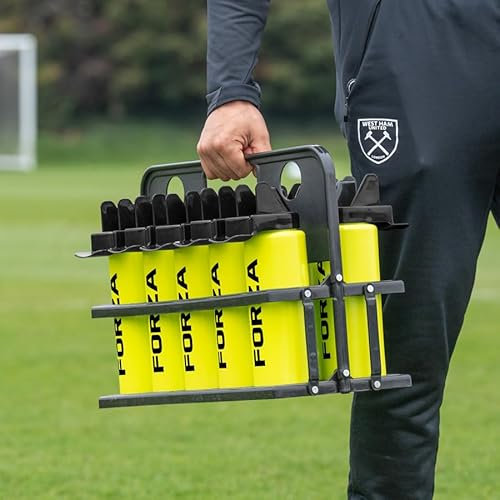 FORZA Borracce Sportive Da 1L | Borracce Sportive Senza BPA Con Beccuccio Senza Contatto - Ideali Per Le Squadre Sportive (Giallo, Pacco Da 10 + Portaborracce)