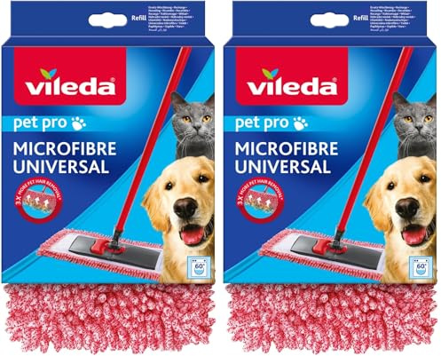 Vileda Pet Pro Wischbezug, Ersatzbezug für alle Wischmat Bodenwischer, beseitigt 3-mal mehr Tierhaare, 100% Mikrofaser, einfacher Austausch, für alle Hartböden, maschinenwaschbar (Packung mit 2)