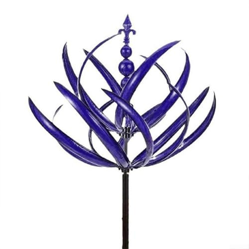 HpLive Metall Windspiel Windmühle 90cm Windrad Garten Doppelflügel Windspinner mit Reflektierender Oberfläche für Terrasse Hof Rasen Außenbereich(Lila)