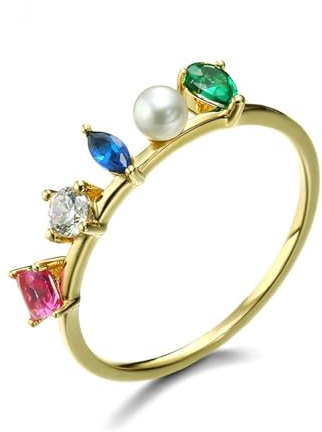 Wycian Damen Ring Perlen, Ringe Frauen Gold Vintage 14K Gold Perle Weiß Runde Form Größe 61 (19.4) für Abschluss
