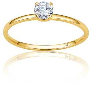 OROVI Ring Gold, 9 k(375) Gelbgold/Weißgold, Verlobungsring Damen mit Zirkonia Stein, Goldring mit Stein, Ring Damen, Gold Schmuck, Goldene Trauringe, Hypoallergener Schmuck, inkl. Edler Schmuckbox