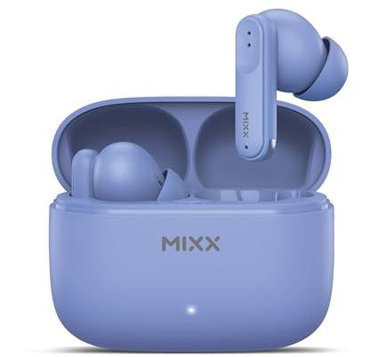 Mixx StreamBuds Switch S7 True Wireless Bluetooth Earbuds – Soft Silicone Cushions (S/M/L), 18H Playtime, USB-C Charging Case, Quick Charge, Touch Controls, Hands-Free Calling (SKY BLUE)