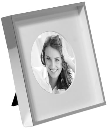 Fink Bilderrahmen 10 x 10 cm versilbert quadratisch - Fotorahmen mit ovalem Bildausschnitt, dekorativer Silberrahmen zum Aufstellen oder Aufhängen für kleine Erinnerungen