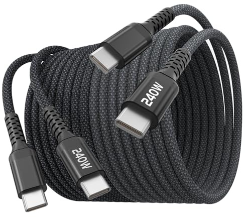 QQLIKE 240W USB C to C Cable, 6ft 2-Pack Braided USB-C Cord | Type C Fast Charging Cable Compatible with iPhone 17 16 15 Pro Max, Samsung S24 S23 S21 Note 10, MacBook, Laptops