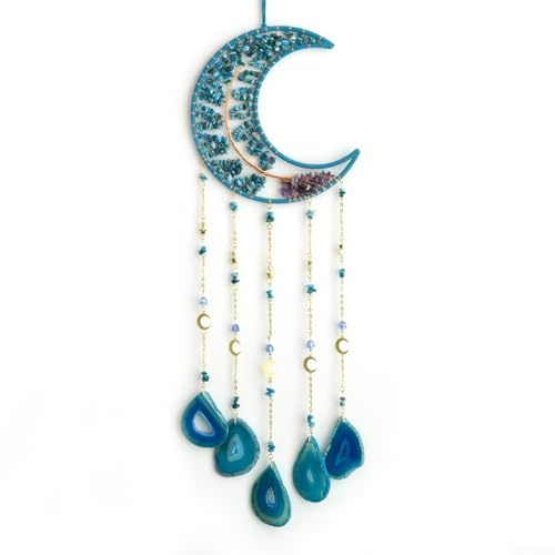 Attrape-rêves arbre de vie avec pendentifs en agate naturelle pour une décoration d'intérieur vibrante (lune)