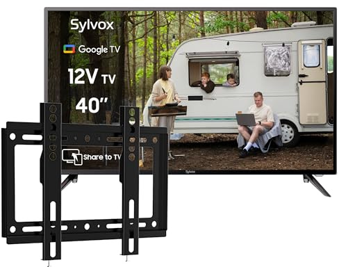SYLVOX 40 Zoll (101 cm) 12V Wohnmobil Fernseher, Google Smart TV FHD 1080P mit DVB-T2/S2, DC/AC Stromversorgung, Sprachfernbedienung, für RVs, Wohnzimmer, Campingbus, Boot, und LKW