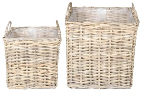 vidaXL Pflanzer Korb mit Speicher 2 STK. Natürliches Grau Kubu Rattan