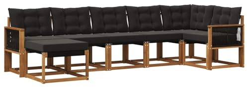 vidaXL Outdoor-Sofagarnitur mit Kissen 7 pcs Natürlich und Schwarz, Moderne Loungemöbel für draußen, wetterfestes Sofa, Bequeme Sitzgelegenheit, minimalistisches Gartenmöbel