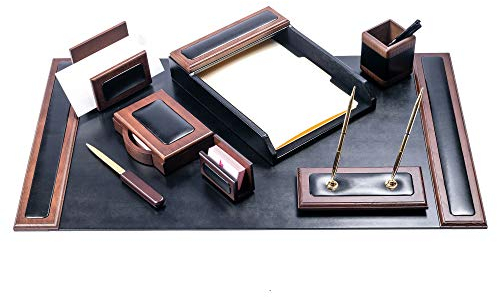 Dacasso Schreibtisch-Set, Walnuss und Schwarz Leder, 8-teilig