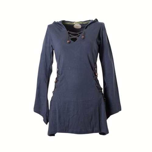 Vishes Elfenkleid mit Zipfelkapuze & Schnürbändern in Grau | Größe 2XL (48) | Handgefertigt aus 100% Baumwolle | Ideal für Herbst & Frühjahr | Nachhaltige Alternative Bekleidung