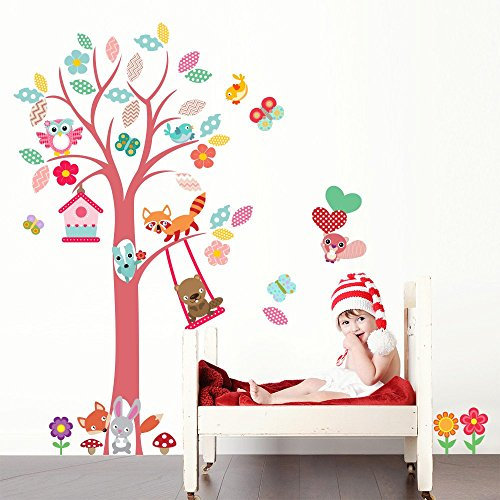 kina - Wandaufkleber Kinder Schlafzimmer Wanddekoration R00393 - Öko-Stoff, Umweltfreundlich, Repositionierbar, Streicheleffekt, Kindergarten - Grafik Wald und Messen