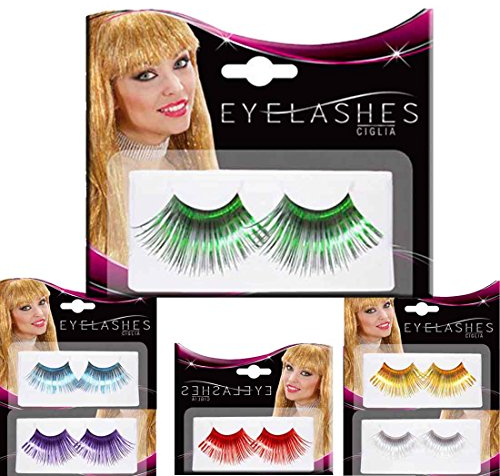 Amakando Selbstklebende Künstliche Wimpern Party Kunstwimpern grün Lange Falsche Eyelashes Fasching Effekt Wimpernverlängerung Wimpernextensions Makeup Accessoire Karneval Kostüm Zubehör Damen