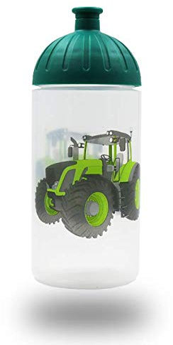 ISYbe Original Marken-Trink-Flasche für Klein-Kinder, 500 ml, BPA-frei, Traktor-Motiv für Jungen, für Schule-Reisen-Kita-Kiga-Outdoor geeignet, Auslaufsicher auch mit Sprudel, Spülmaschine-fest