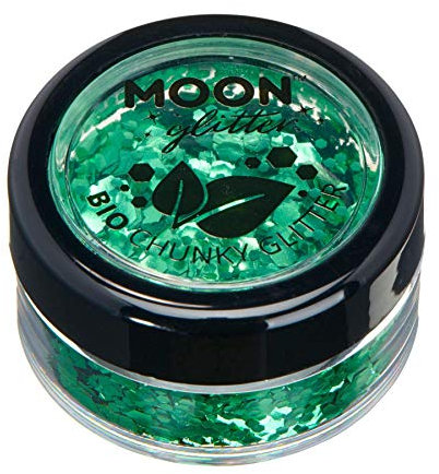 Biodegradable Eco Chunky Glitter by Moon Glitter - Green - Cosmetic Bio Festival Makeup Glitter for Face, Body, Nails, Hair, Lips - 3g