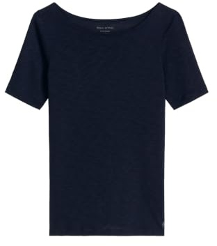 Marc O'Polo Damen T-Shirt aus Bio-Baumwolle mit U-Boot-Ausschnitt, Blau (Manic Midnight), XS | mit U-Boot-Ausschnitt blau, XS