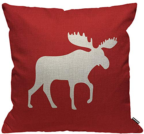 HGOD DESIGNS Kissenbezug Elch Moose Tier Bestie Geweih Gehört Rentiere Elche Rot Kissenhülle Haus Dekorativ Für Männer/Frauen/Jungen/Mädchen Wohnzimmer Schlafzimmer Sofa Stuhl Kissenbezüge 45X45cm
