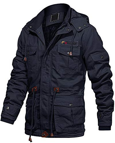 EKLENTSON Men's Jacket Winter Outdoor Military Windbreaker Coats Full Zipper Fleece Lined Hooded with Multi Pocket Navy