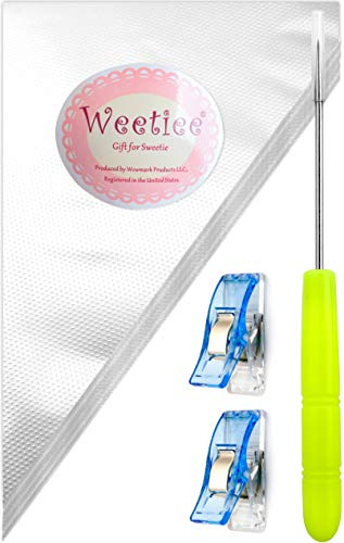 Weetiee Lot de 100 poches à douille jetables sans embouts, pour glaçage royal/décoration de cookies - avec 2 pinces et 1 aiguille à tracer, 30,5 cm