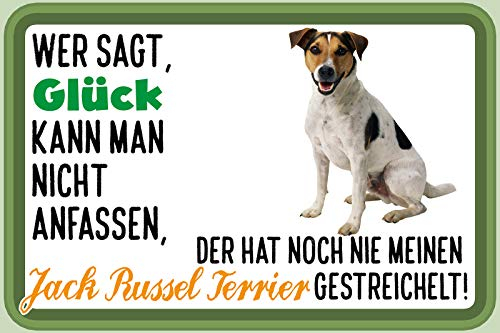 Schatzmix Spruch Glück, Jack Russel Terrier Metallschild Wanddeko 20x30 cm tin Sign Blechschild, Blech, Mehrfarbig