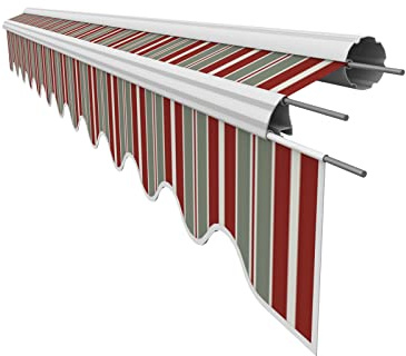 VANA Markisenstoff mit Volant für 4 x 3 m Markisen-Ersatzstoff Markisentuch Bespannung Markisenbespannung Sonnenschutz fertig genäht Maß Tuch 3,83 x 3 m Volant 3,83 x 0,21 m Design SPD036
