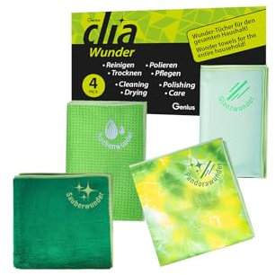 Genius Clia Wunder Mikrofaser-Reinigungstuch 4 TLG, Mikrofasertücher Geschirrtücher streifenfrei, Poliertuch Allzwecktücher, wiederverwendbar Grün