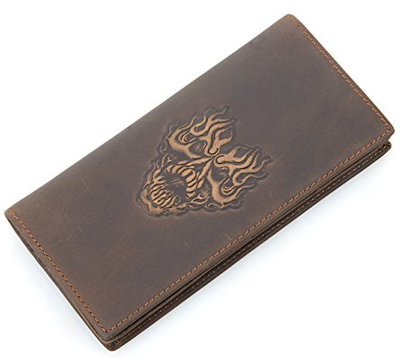 Herren geldbörse Leder Geldbeutel Hochformat Lange Portemonnaie für männer Brieftasche mit geldklammer Krokodilmuster (Totenkopf)