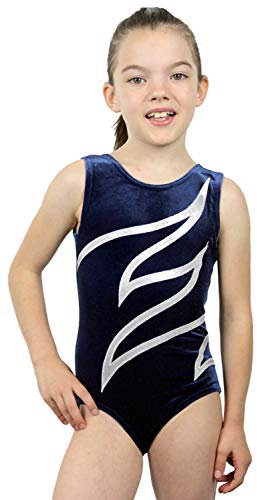 Turnanzug Plamak Basic Nicki Samt & Glitzerlycra Mädchen Gymnastikanzug Kurzarm Kinder Turnbody kurzärmlich Armlänge Langarm, Farbe Dunkelblau, Weiß, Größe 164