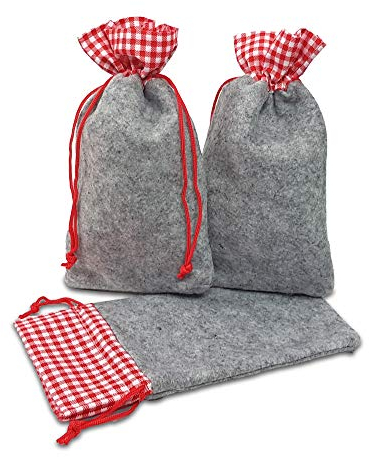 Frau WunderVoll® 12 Filz-Säckchen rot/grau 20 x 12 cm Filzbeutel Landhausbeutel Landhaus Adventskalender Weihnachten Säckchen Stoffbeutel zum Basteln und befüllen Gastgeschenk Hochzeit