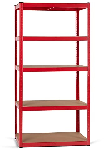 Stagecaptain HR-175 RD Heavyrack Lagerregal - 5 variabel montierbare Böden - Lackierte Metallkonstruktion - auch als Werkbank umbaubar - Tragkraft pro Boden: 175 kg - Tragkraft gesamt 875 kg - Rot