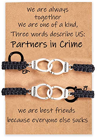 Desimtion Friendship Bracelets for Women, Partners in Crime Handcuff Matching Bracelets, Funny Best Friend Birthday Gifts for Women Unique BFF Bracelets for 2