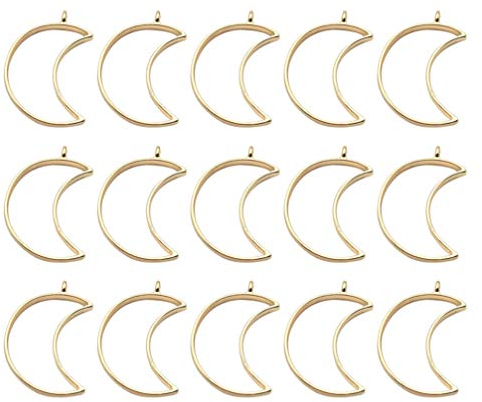 EXCEART 50 Stück offene Rückseite Lünette Anhänger Geometrischer Mond Anhänger Charm Legierung Hohlrahmen Rohlinge UV Harz Gießform für DIY Armband Halskette Schmuck Handwerk Zubehör Golden