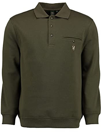 OS Trachten Herren Sweatshirt Pullover Jagdsweatshirt mit Liegekragen Rizapa, Größe:XL, Farbe:Oliv