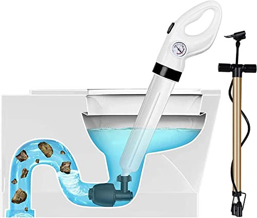 Déboucheur de Toilettes, Déboucheur de Canalisation WC à Haute Pression avec Baromètre, Débloqueur de Piston de Toilette avec 3 Têtes de Piston et Gonfleur, Débouchage pour Toilette, Évier, Baignoire