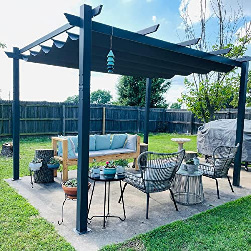 PURPLE LEAF 3 X 3.65 M Metal Pergola With Retractable Roof, Large Garden Pergola for BBQ, Outdoor and patio Gazebo, Grey