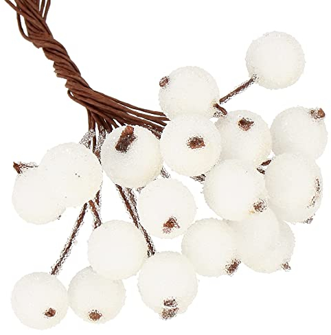 SPRINGOS Deko-Beeren weiß 20 STK. befrostet Ø 12 mm künstliche Vogelbeerenam Draht Deko-Zweige