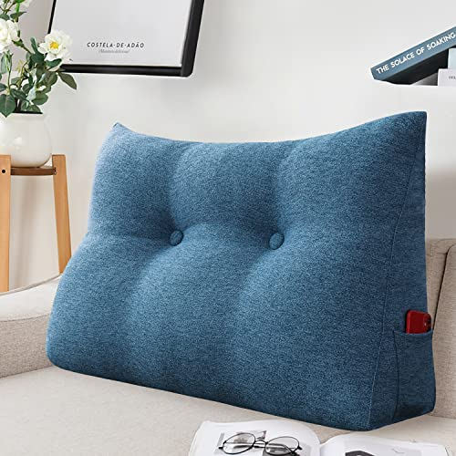 VERCART Sofakissen Groß Fest mit Bezug Polster Sofa Dreieck Gepolstert Ruecken Kissen für Couch Tagesbett, Rückenkissen für Bett zum Anlehnen Blau 60x20x50cm