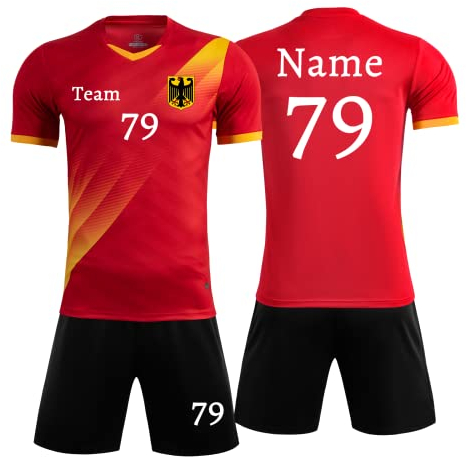 Personifizieren Fußball Trikot Kinder Jungs mit Namen Nummber Team Logo Home Auswärts Trikot with Sponsor T-Shirt (rot)