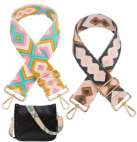 Breiter Taschengurt Verstellbarer Schultergurt 5cm Breit Tragegurt Boho Umhängegurt für alle Umhängetaschen Tragetaschen und Handtaschen 80-130 cm Verstellbarer 2 Stück (Pink & Grau)